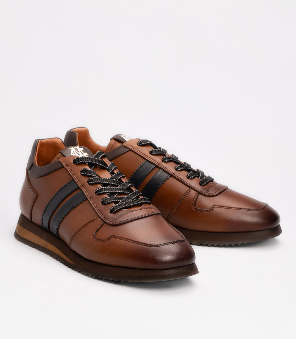 19531 Erkek Deri Çizgi Detaylı Sneakers KAHVERENGİ