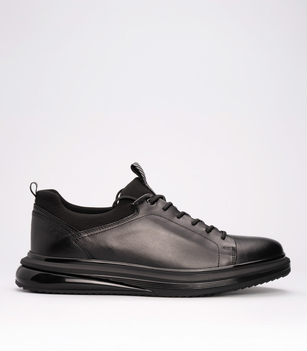 19596 Erkek Hakiki Deri Sneaker SİYAH-SİYAH