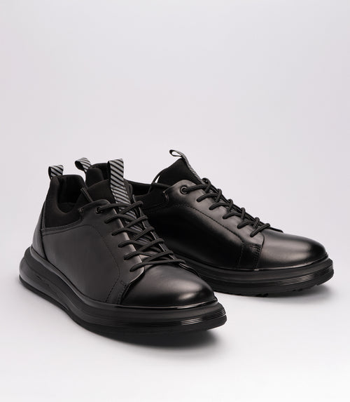 19596 Erkek Hakiki Deri Sneaker SİYAH-SİYAH