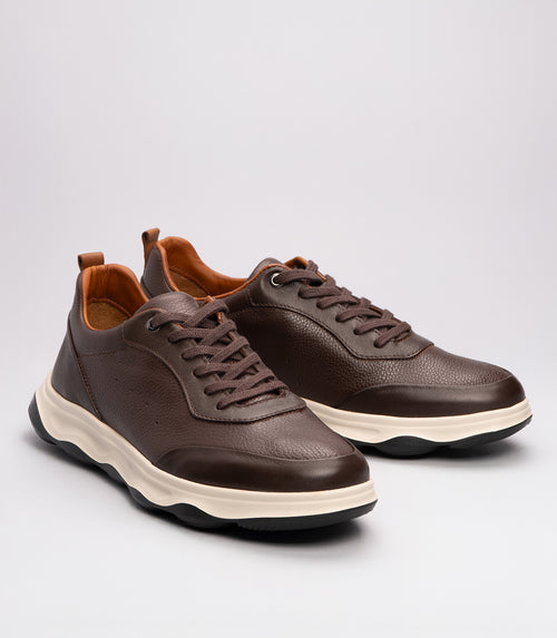 20414 Erkek Hakiki Deri Hafif Taban Sneaker KAHVE-CEVİZ