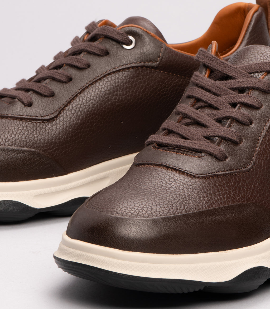 20414 Erkek Hakiki Deri Hafif Taban Sneaker KAHVE-CEVİZ