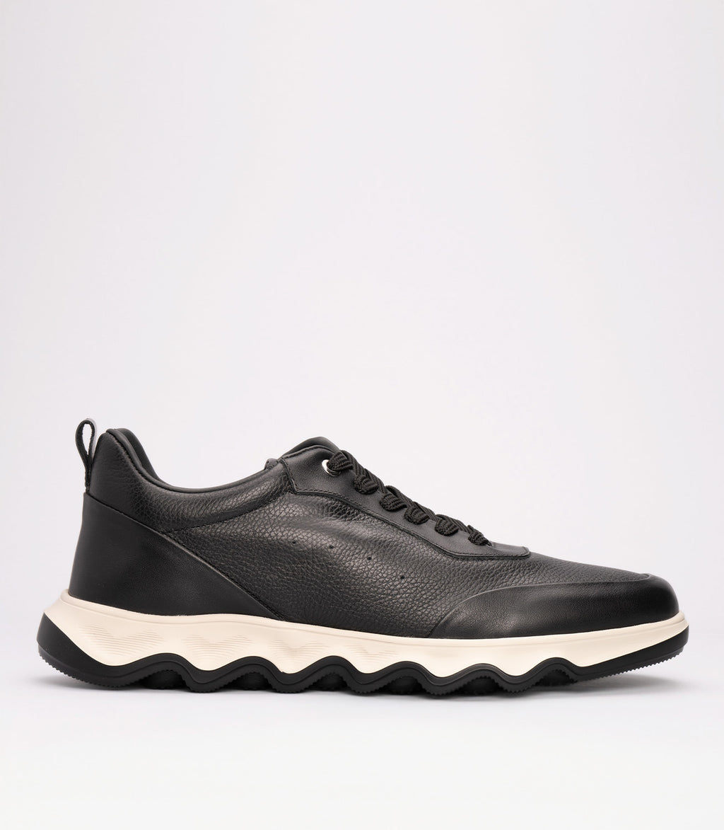 20414 Erkek Hakiki Deri Hafif Taban Sneaker SİYAH-BEYAZ