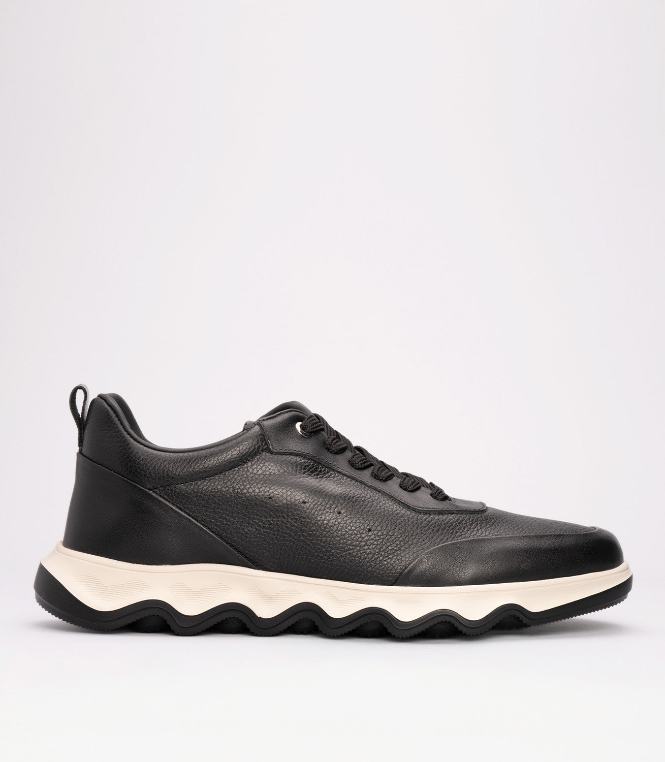 20414 Erkek Hakiki Deri Hafif Taban Sneaker SİYAH-BEYAZ