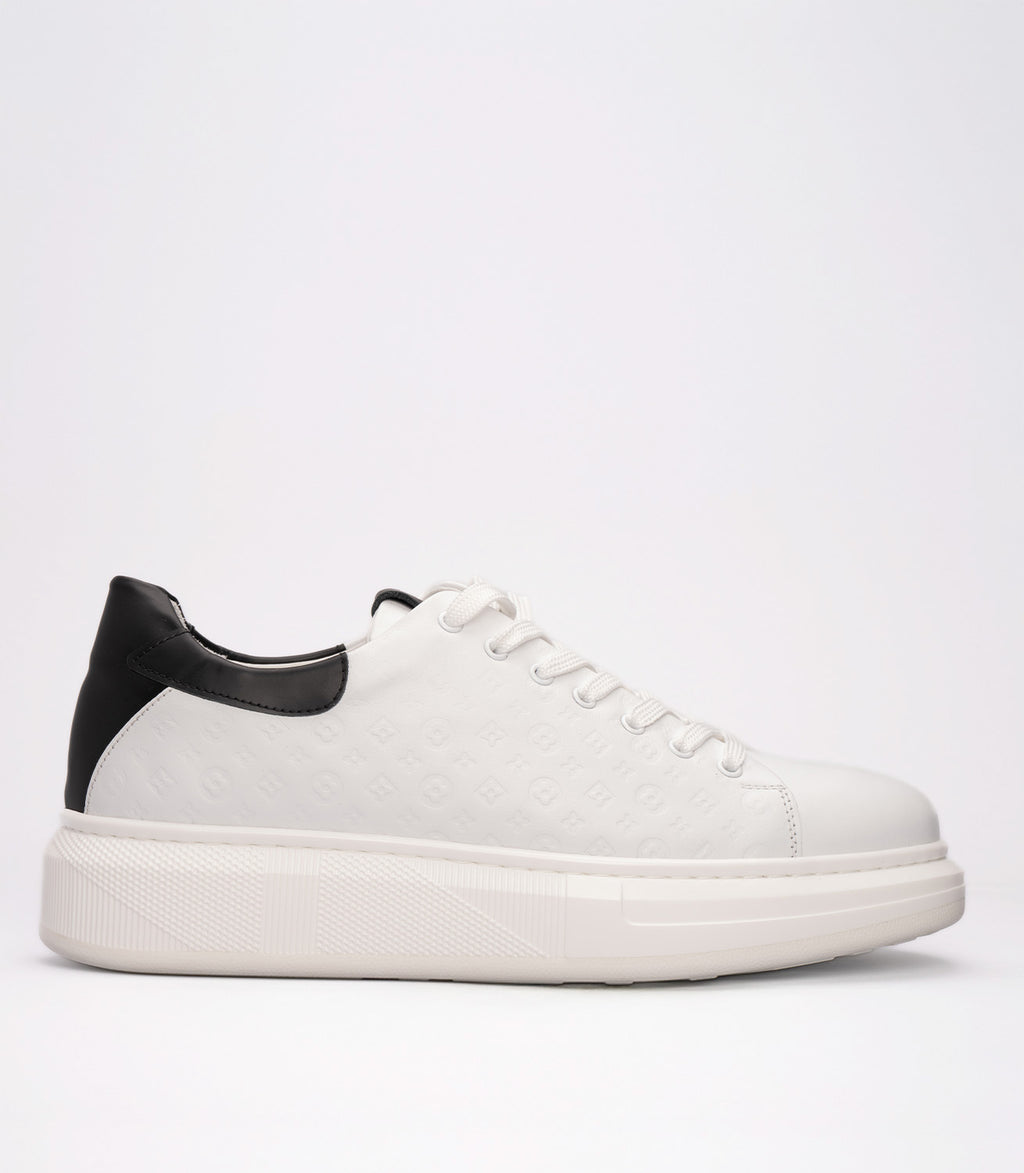 21006 Erkek  Monogram Desenli Sneaker BEYAZ