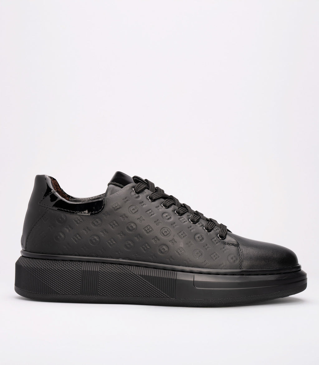 21006 Erkek  Monogram Desenli Sneaker SİYAH