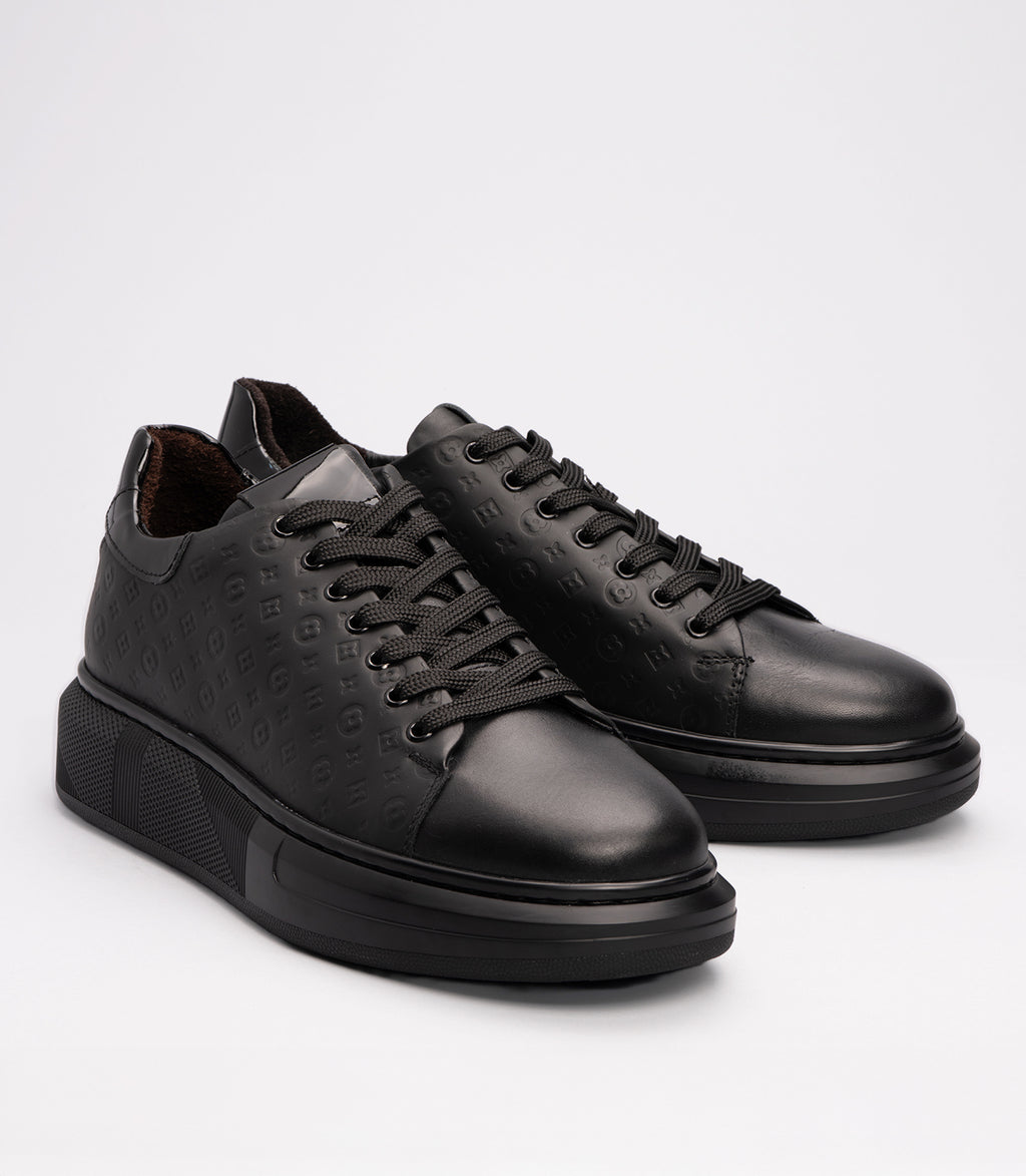 21006 Erkek  Monogram Desenli Sneaker SİYAH