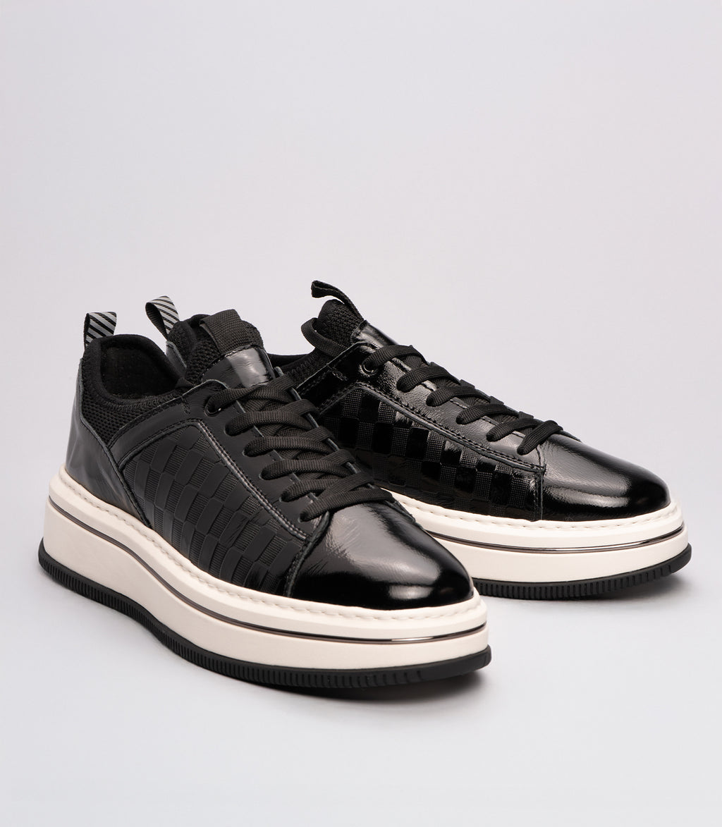 21180 Erkek Örgü Detaylı Rugan Sneaker Ayakkabı SİYAH