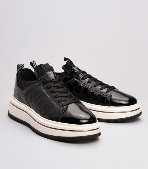 21180 Erkek Örgü Detaylı Rugan Sneaker Ayakkabı SİYAH