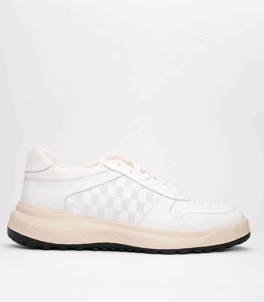 21190-1 Erkek Desenli Deri Sneaker Ayakkabı BEYAZ