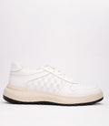 21190-1 Erkek Desenli Deri Sneaker Ayakkabı BEYAZ