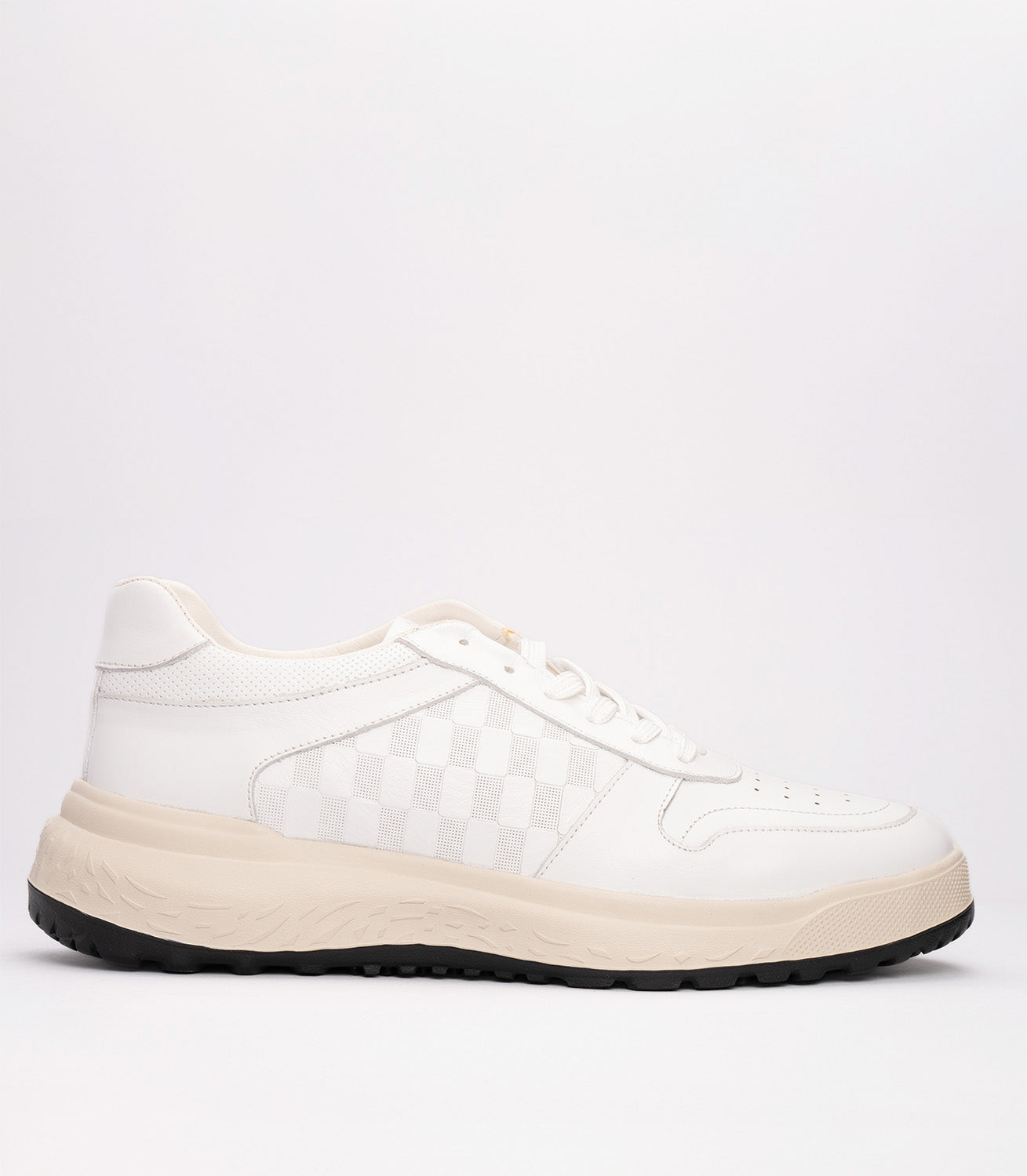 21190-1 Erkek Desenli Deri Sneaker Ayakkabı BEYAZ