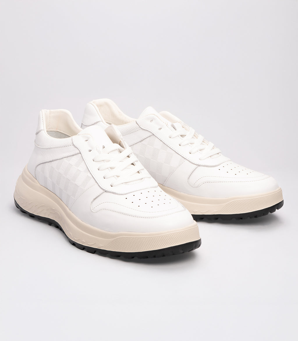 21190-1 Erkek Desenli Deri Sneaker Ayakkabı BEYAZ