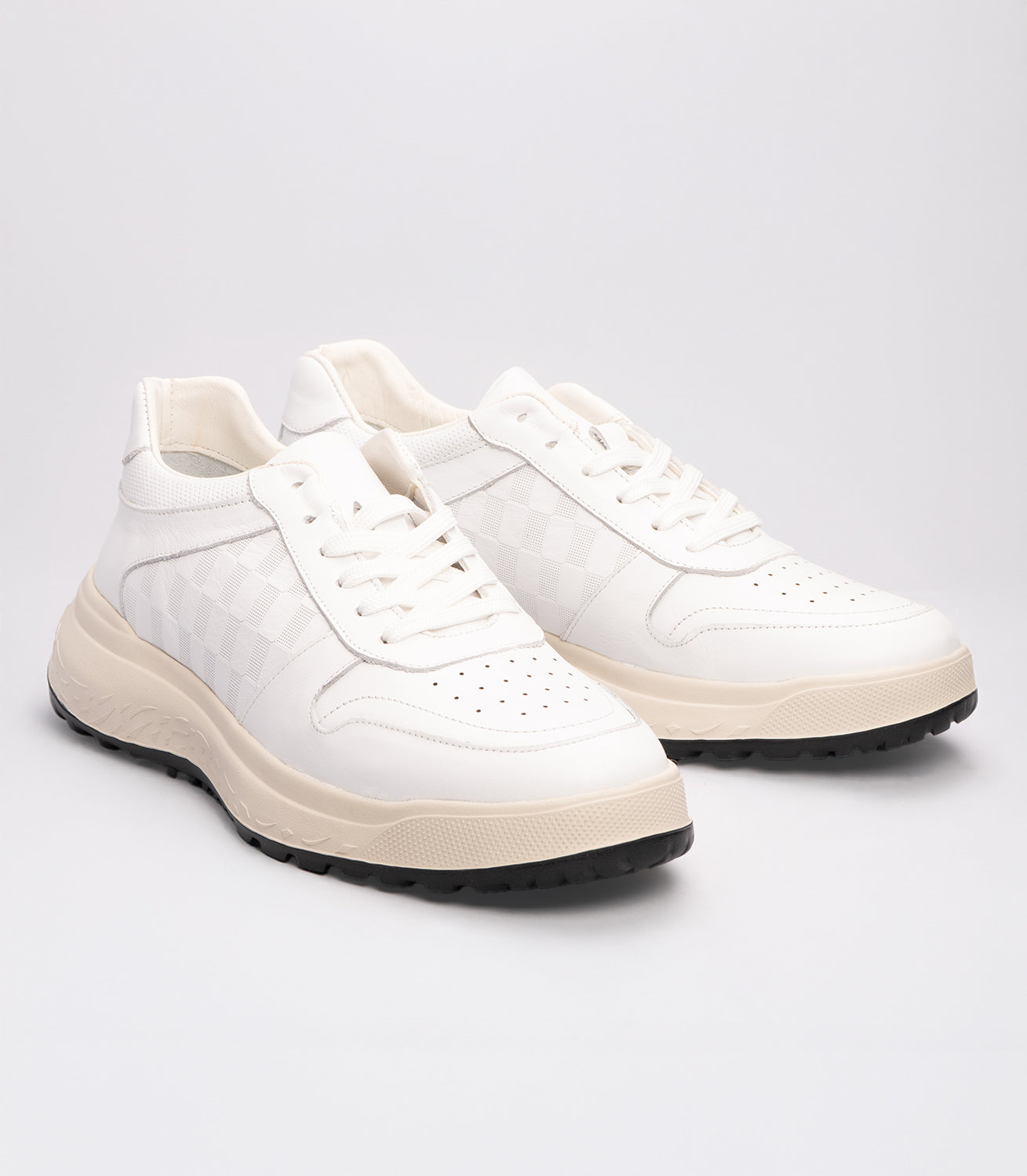21190-1 Erkek Desenli Deri Sneaker Ayakkabı BEYAZ