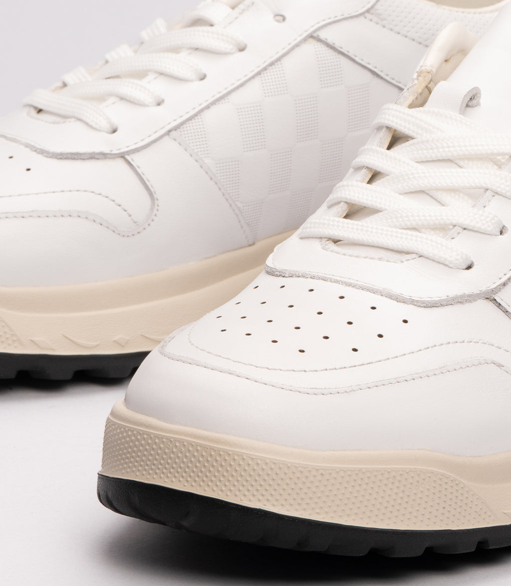 21190-1 Erkek Desenli Deri Sneaker Ayakkabı BEYAZ
