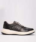 21190-1 Erkek Desenli Deri Sneaker Ayakkabı SİYAH