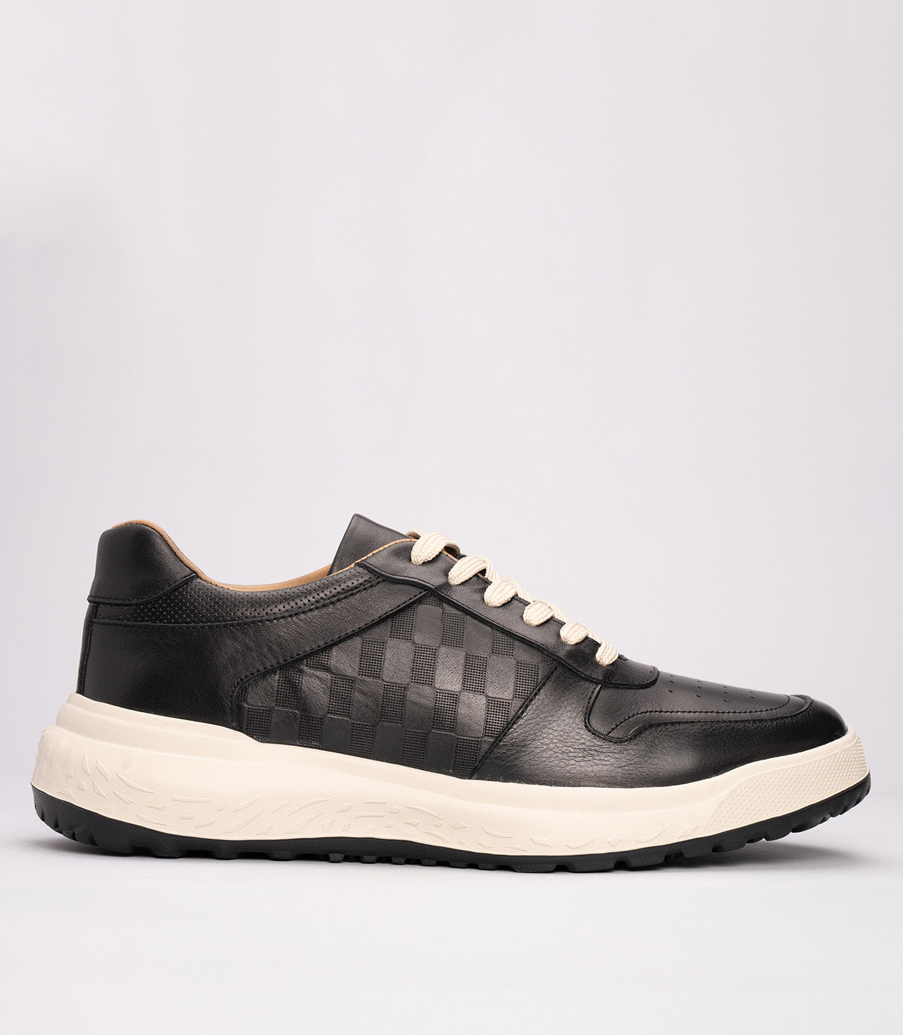 21190-1 Erkek Desenli Deri Sneaker Ayakkabı SİYAH