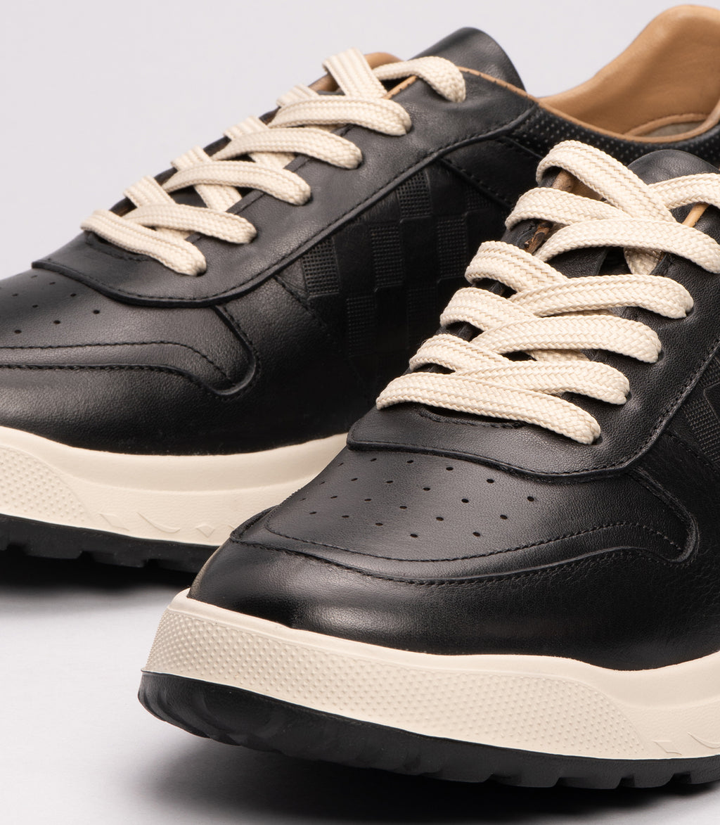 21190-1 Erkek Desenli Deri Sneaker Ayakkabı SİYAH