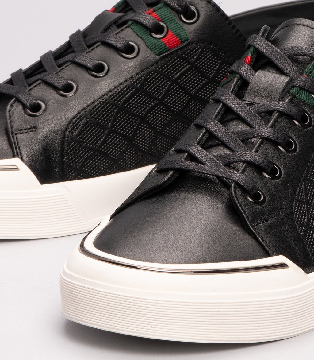 21296 Erkek Hakiki Deri File Detaylı Sneaker SİYAH
