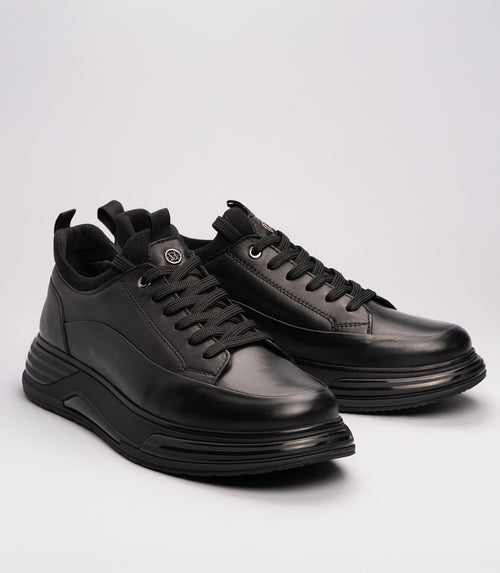 21330 Erkek Hakiki Deri Bağcıklı Sneaker SİYAH