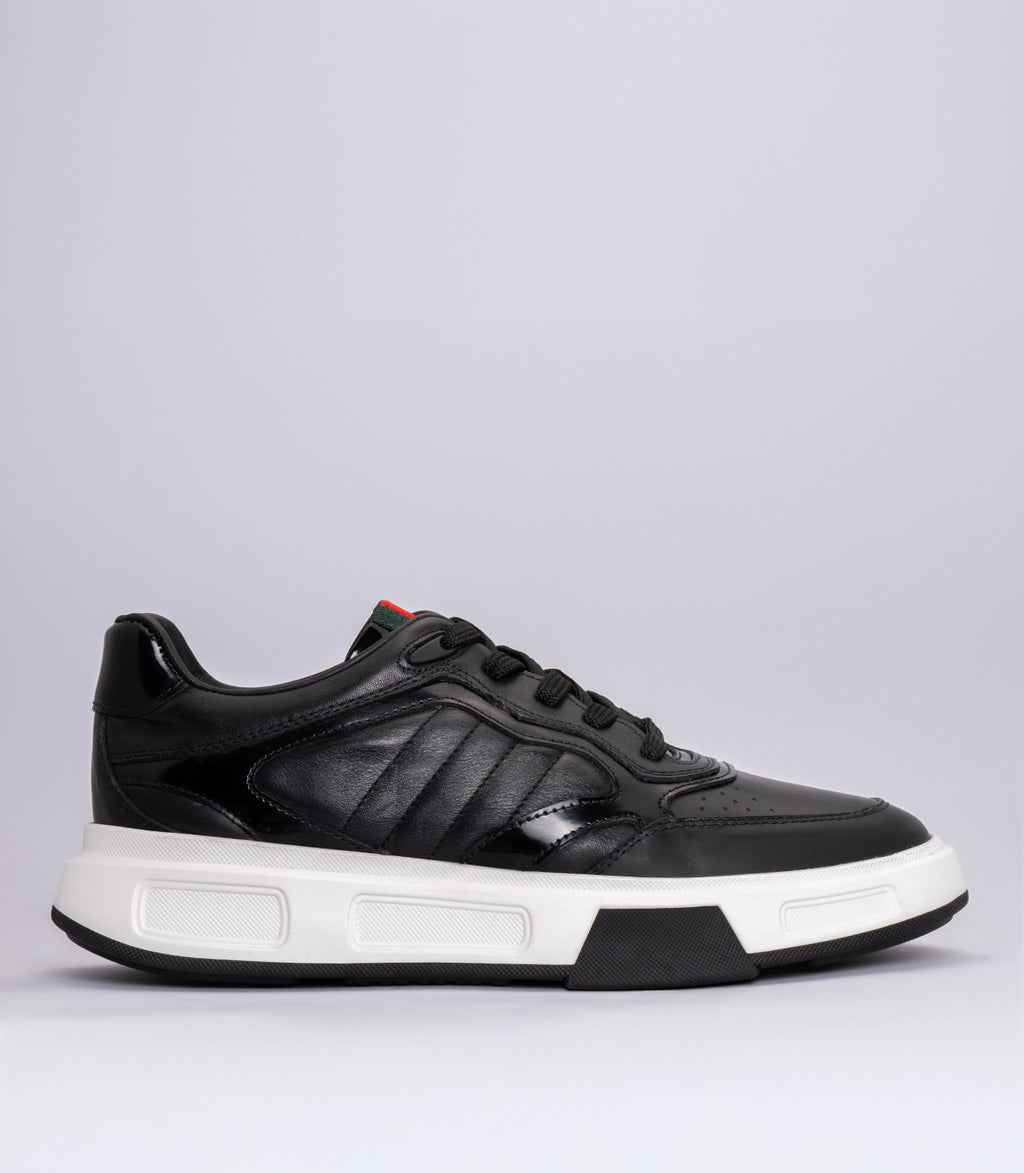22042 Erkek Bağcıklı Deri Sneaker SİYAH