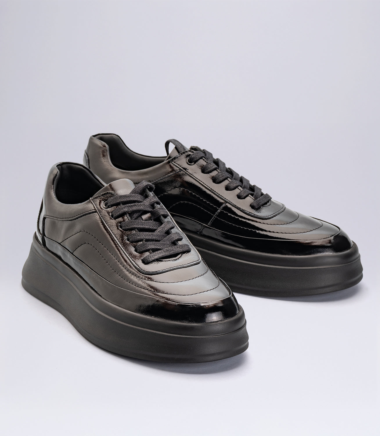 22054 Erkek Parlak Rugan Detaylı  Sneaker SİYAH RUGAN