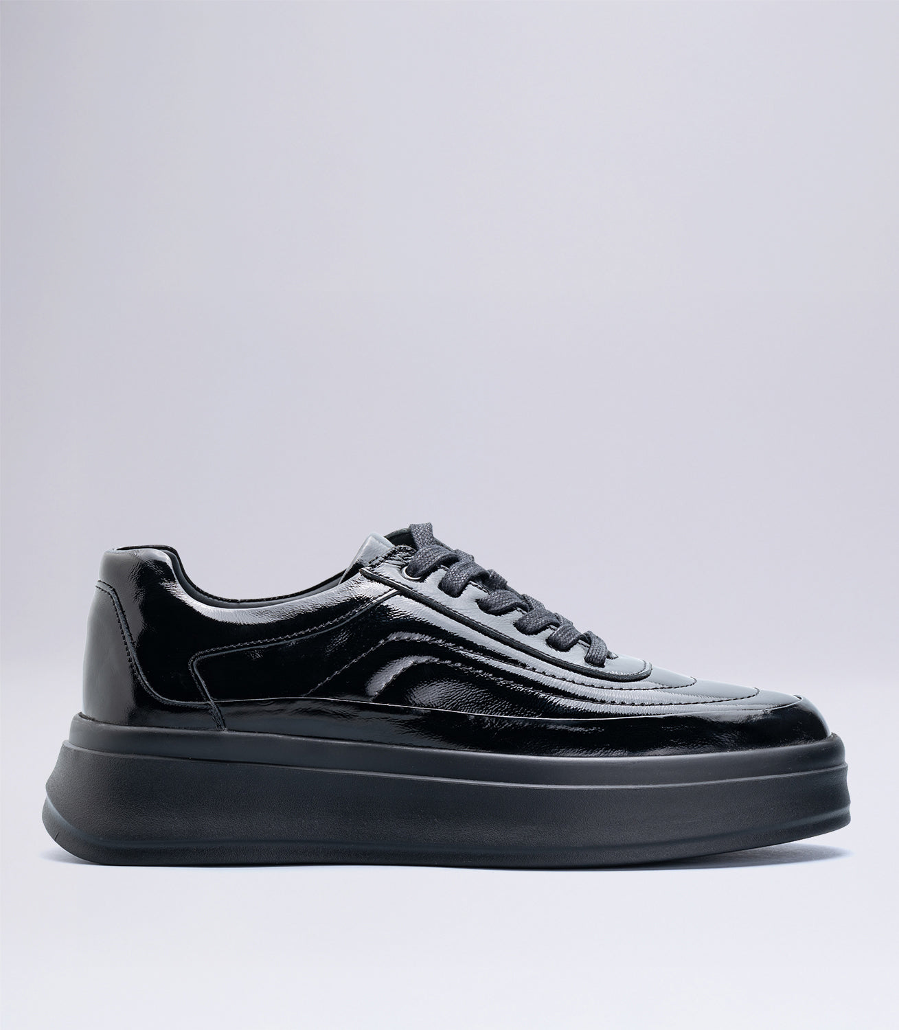 22054 Erkek Parlak Rugan Detaylı  Sneaker SİYAH RUGAN
