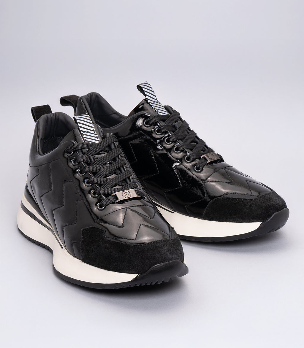 22364 Erkek Bağcıklı Kalın Tabanlı Deri Sneaker SİYAH RUGAN