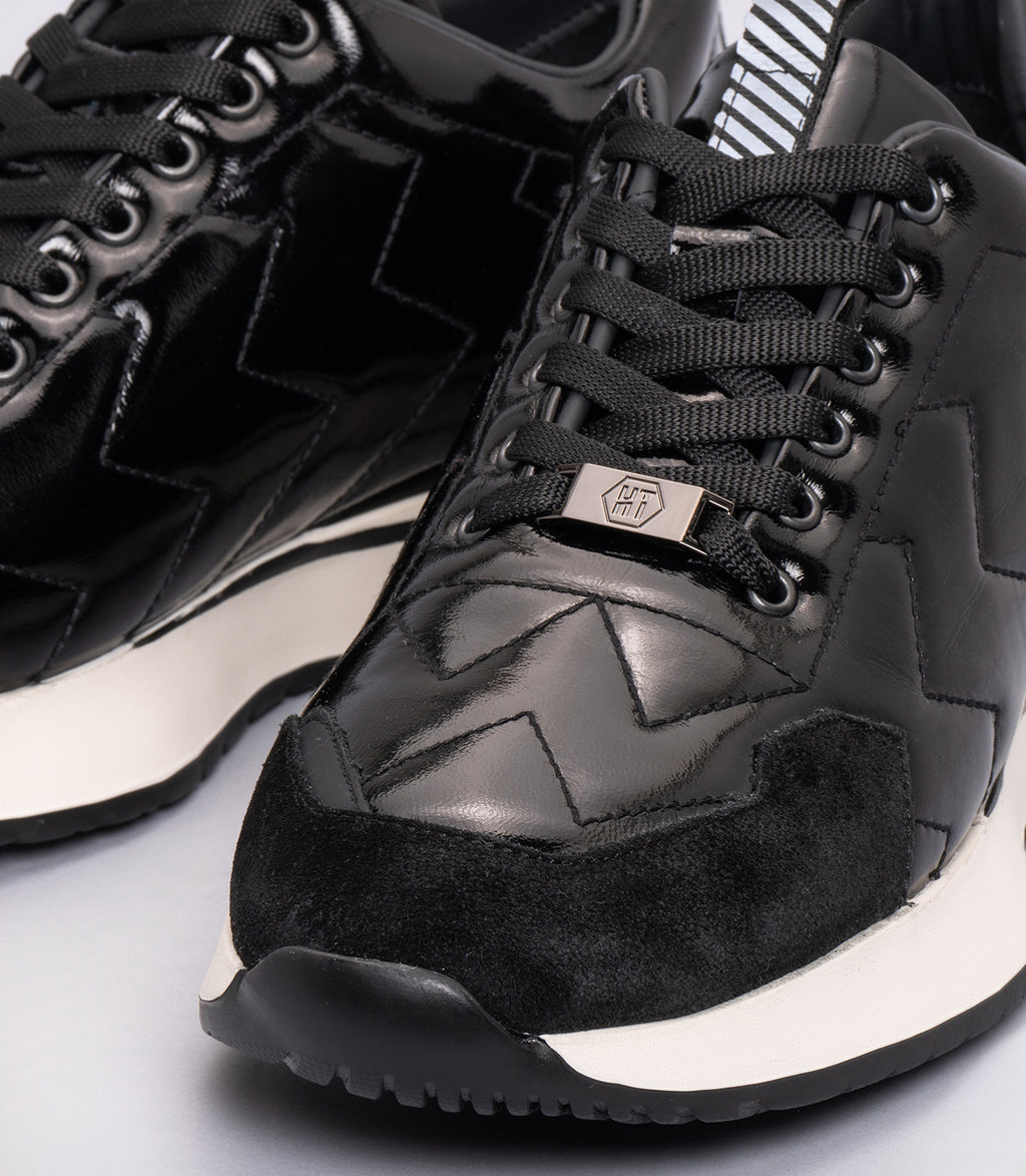 22364 Erkek Bağcıklı Kalın Tabanlı Deri Sneaker SİYAH RUGAN