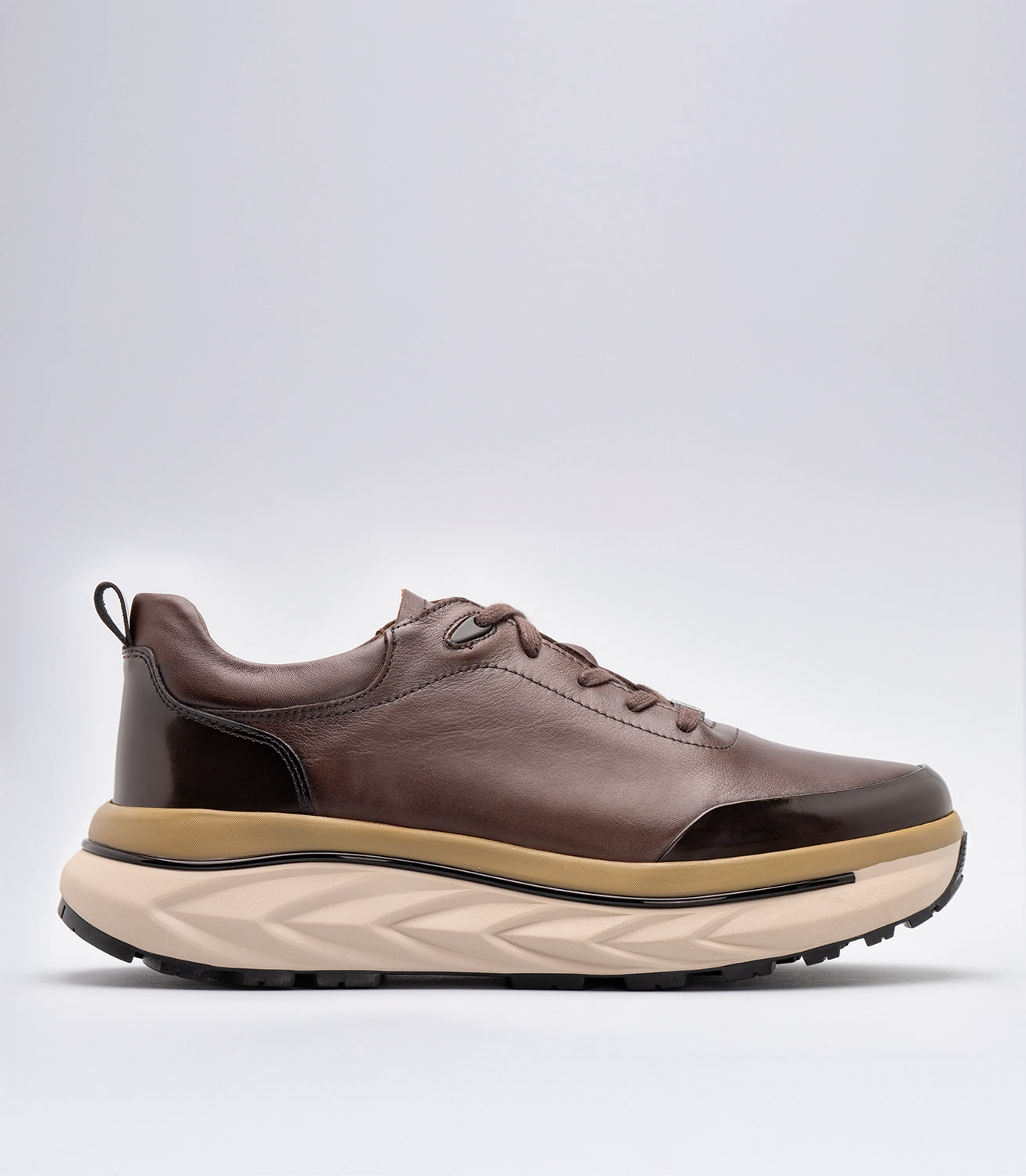 Erkek Bağcıklı Deri Casual Sneaker Kahverengi