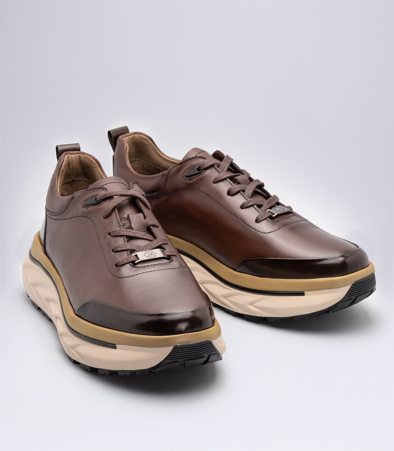 Erkek Bağcıklı Deri Casual Sneaker Kahverengi