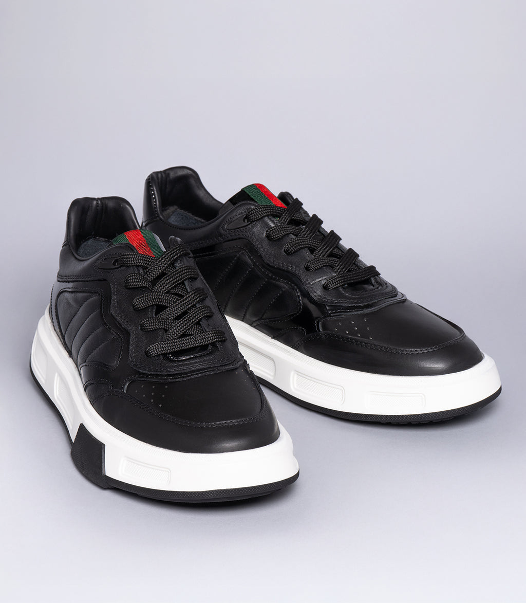 Erkek Bağcıklı Deri Sneaker Siyah