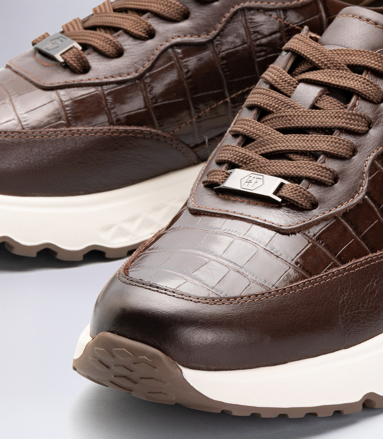 Erkek Bağcıklı Kroko Detaylı Casual Sneaker Kahverengi