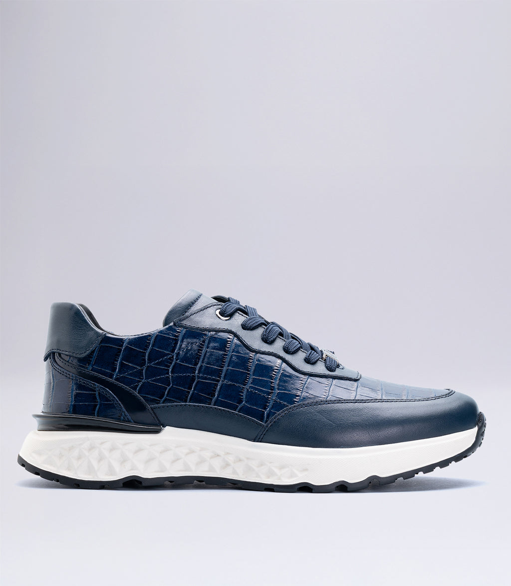 Erkek Bağcıklı Kroko Detaylı Casual Sneaker Lacivert