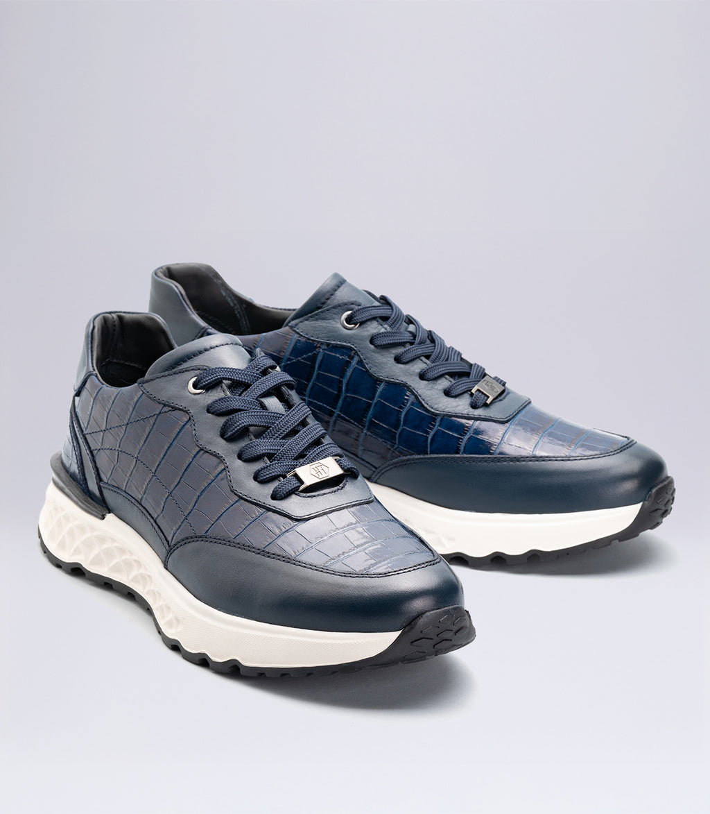 Erkek Bağcıklı Kroko Detaylı Casual Sneaker Lacivert