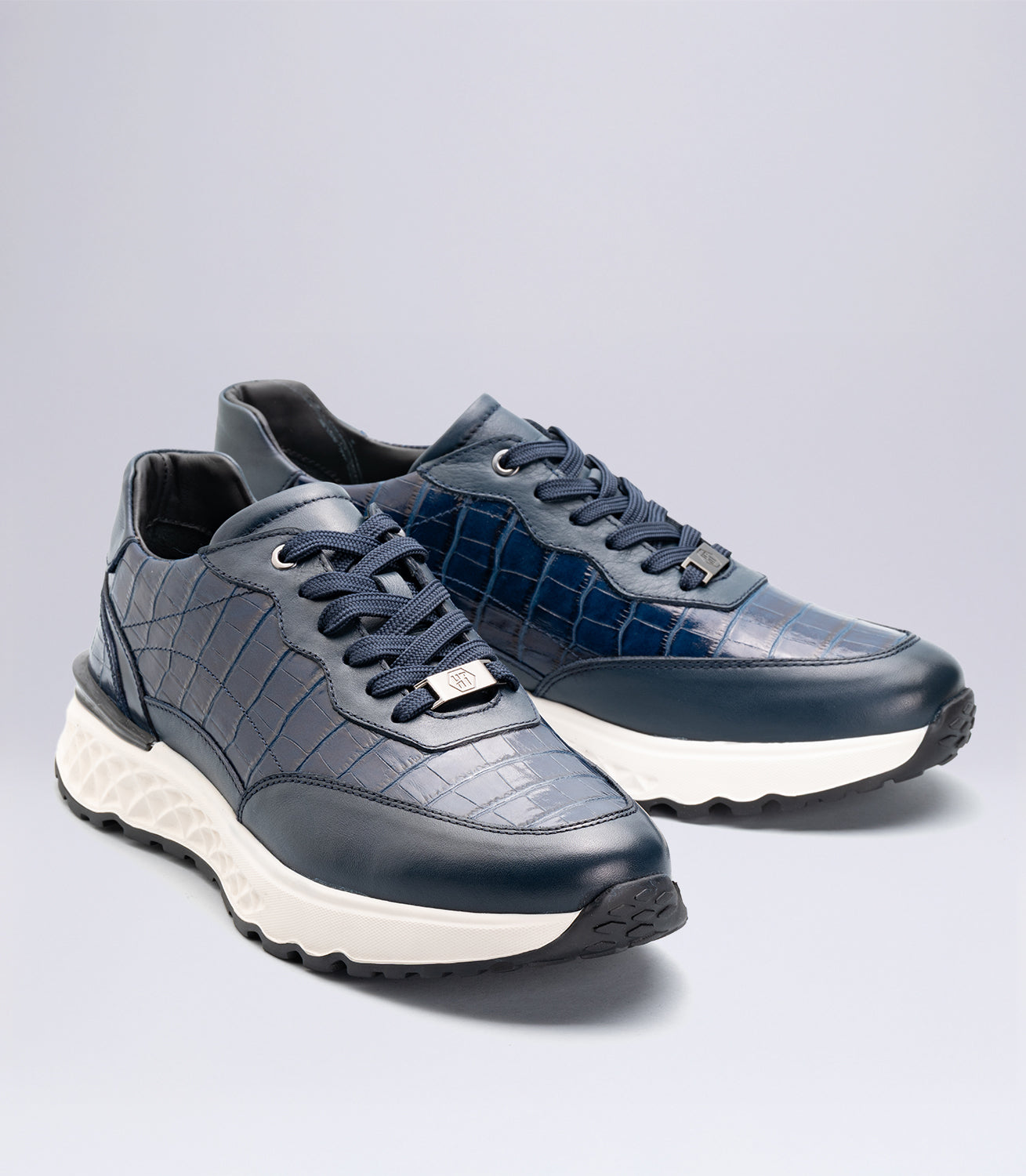 Erkek Bağcıklı Kroko Detaylı Casual Sneaker Lacivert