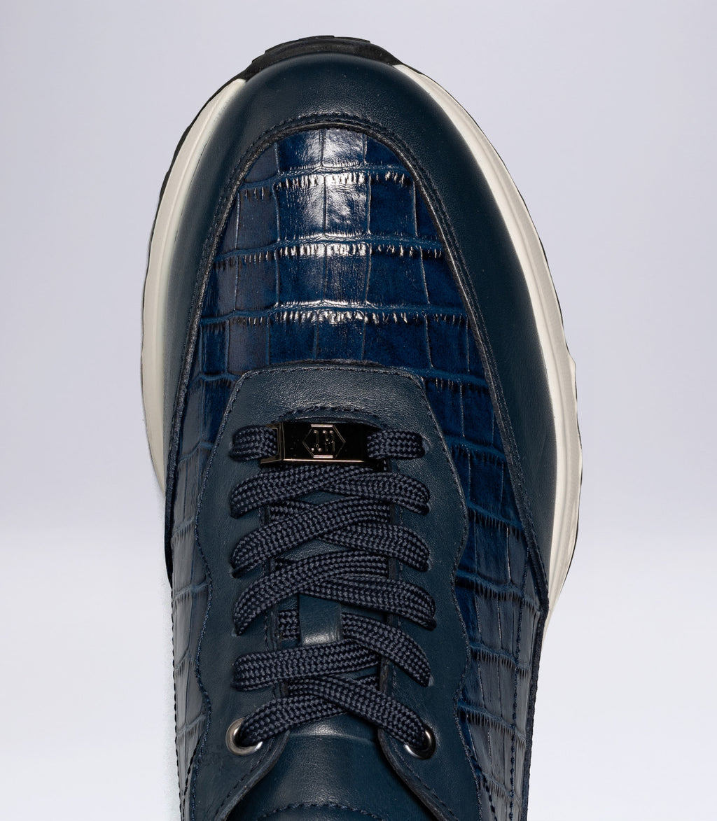 Erkek Bağcıklı Kroko Detaylı Casual Sneaker Lacivert