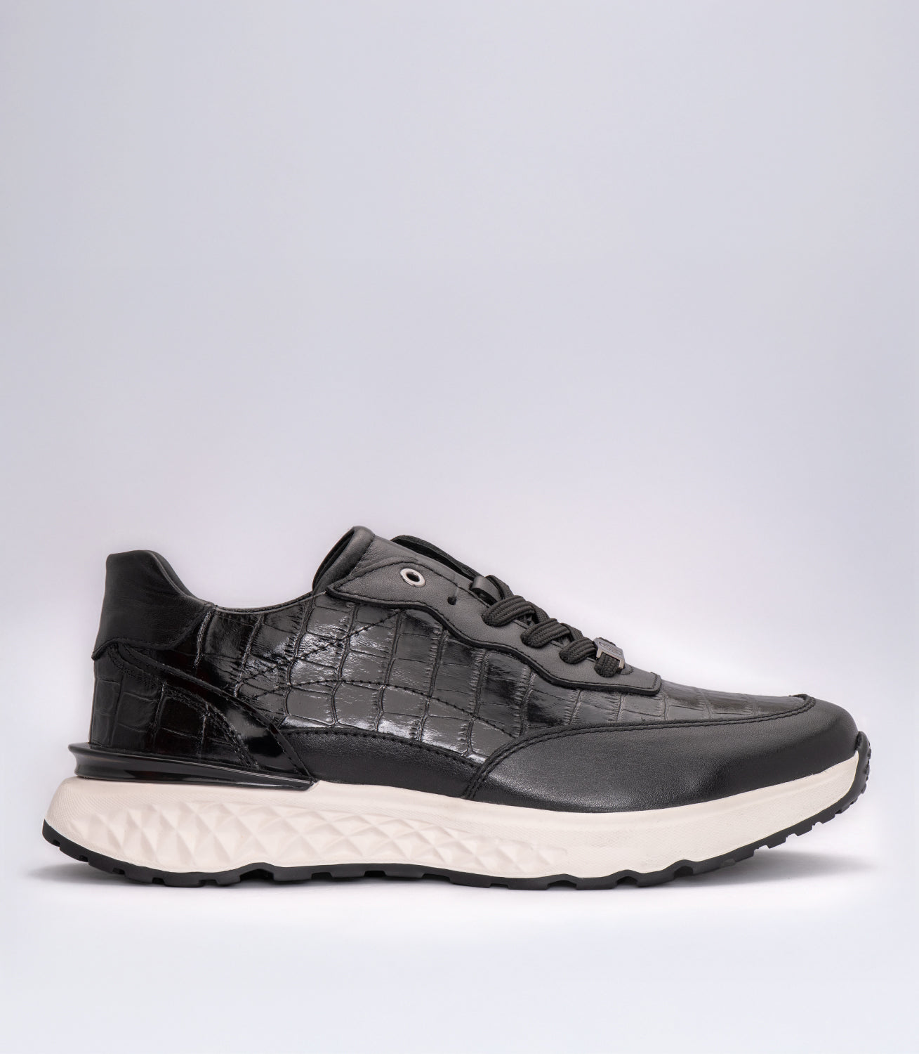 Erkek Bağcıklı Kroko Detaylı Casual Sneaker Siyah