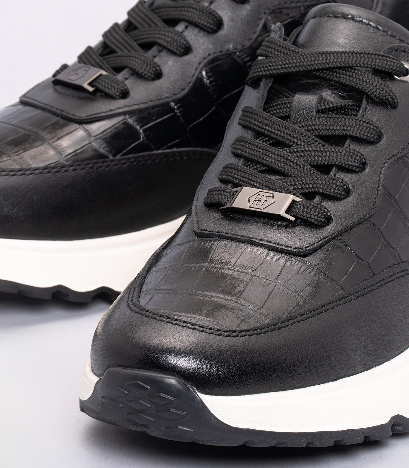 Erkek Bağcıklı Kroko Detaylı Casual Sneaker Siyah