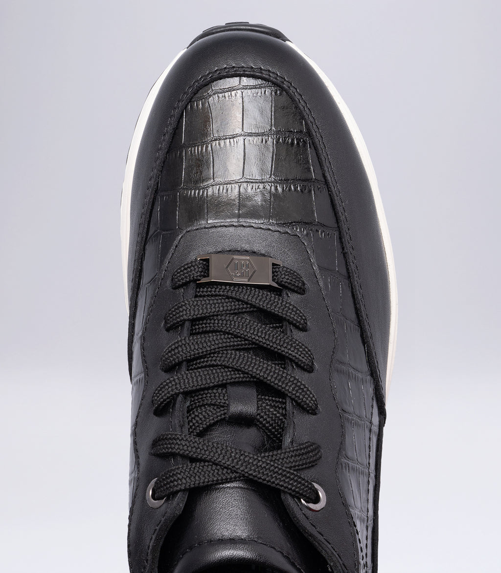 Erkek Bağcıklı Kroko Detaylı Casual Sneaker Siyah