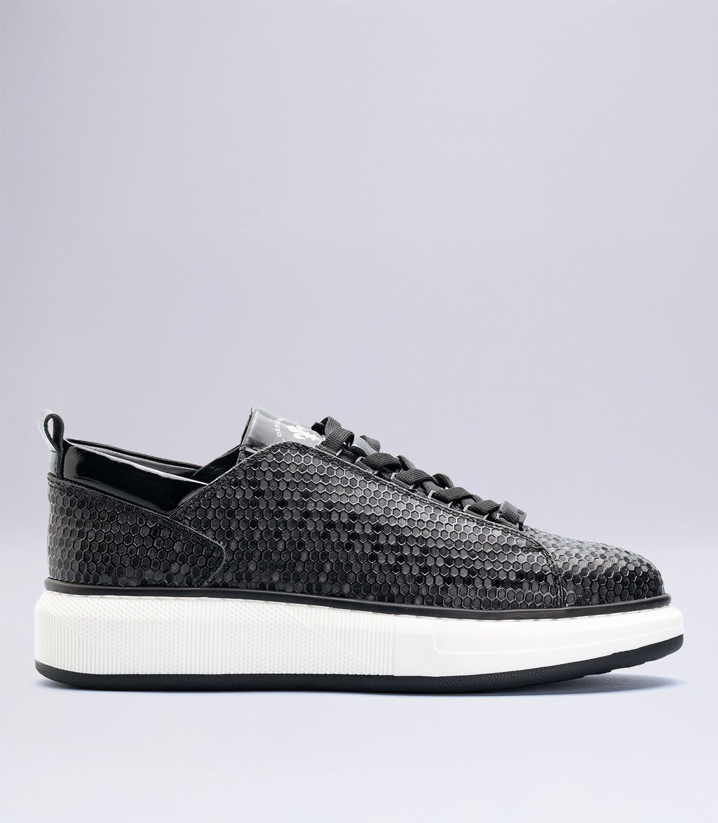Erkek Desenli Casual Sneaker Siyah Rugan