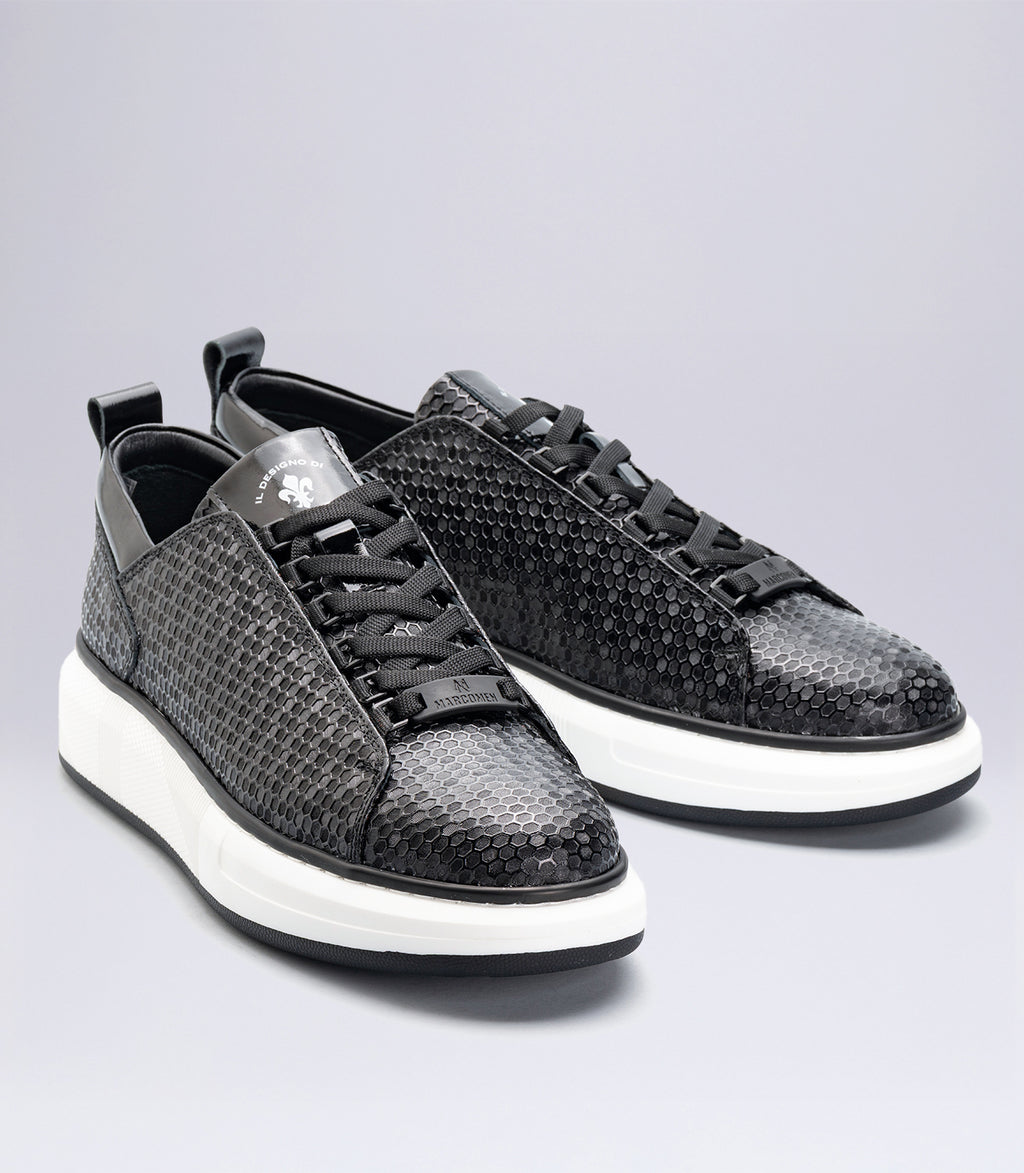 Erkek Desenli Casual Sneaker Siyah Rugan