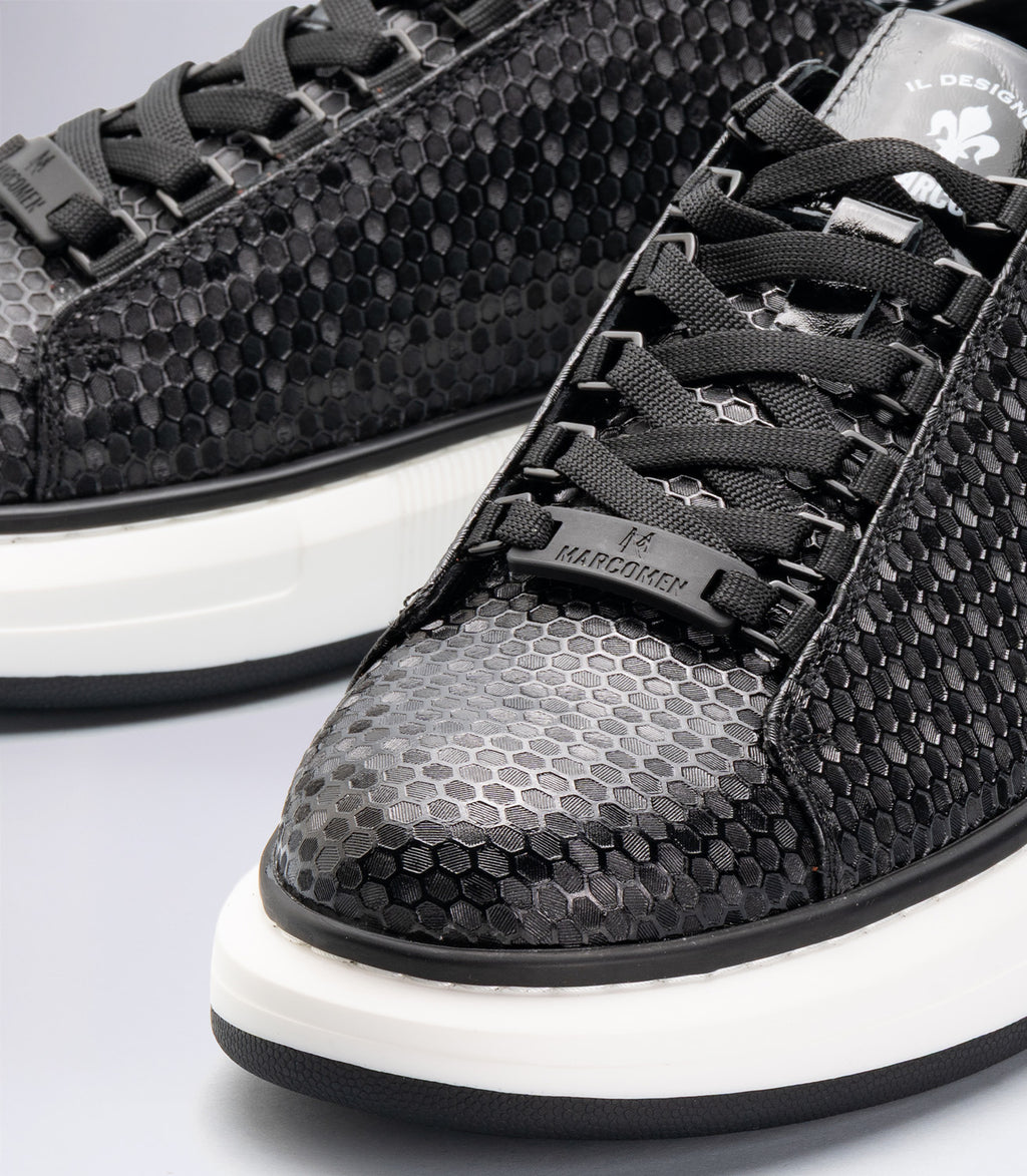 Erkek Desenli Casual Sneaker Siyah Rugan