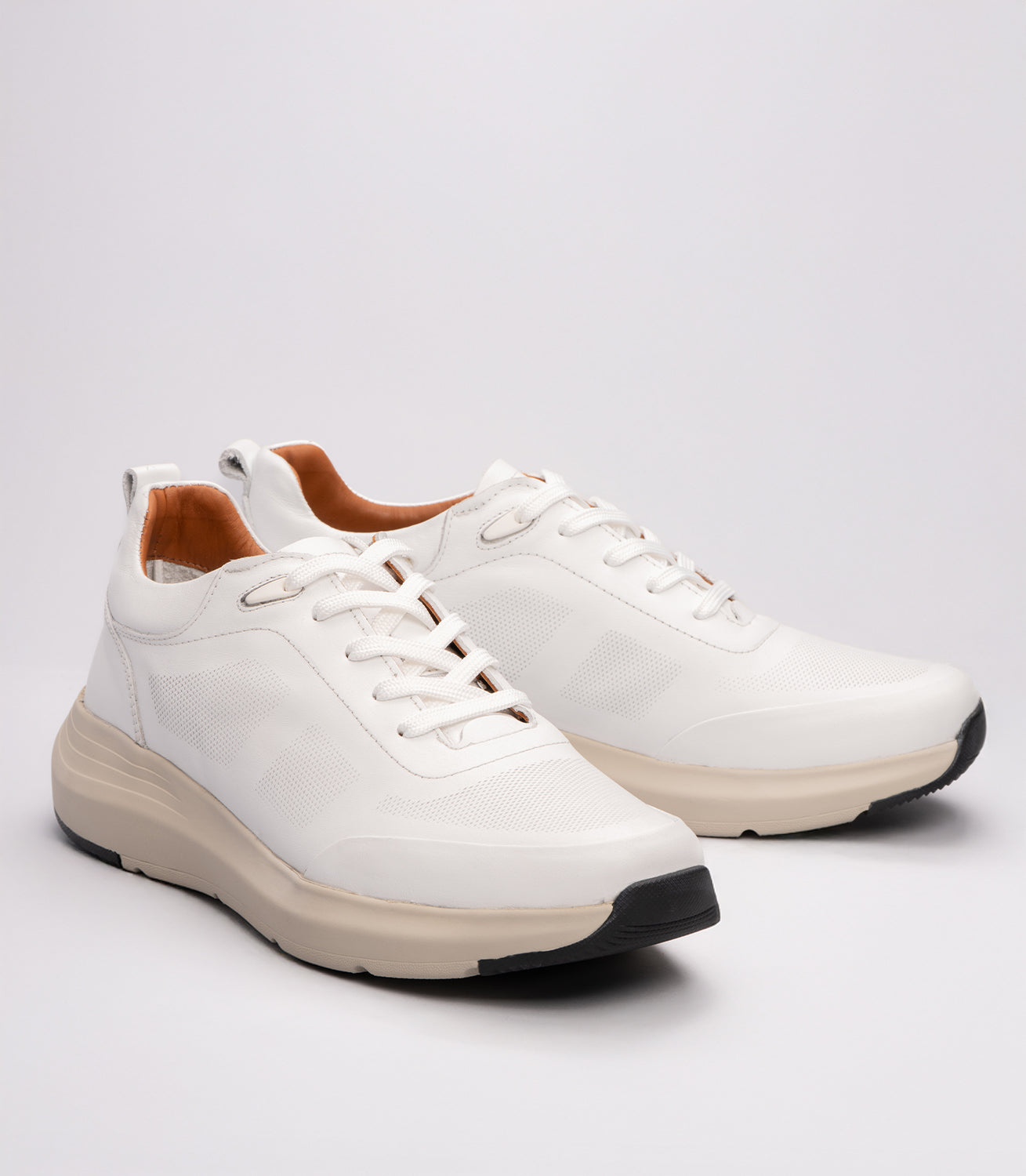 Erkek  File Detaylı Kalın Taban Sneaker Beyaz