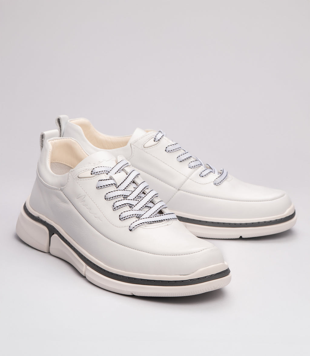 Erkek Hafif Taban Deri Sneaker Beyaz
