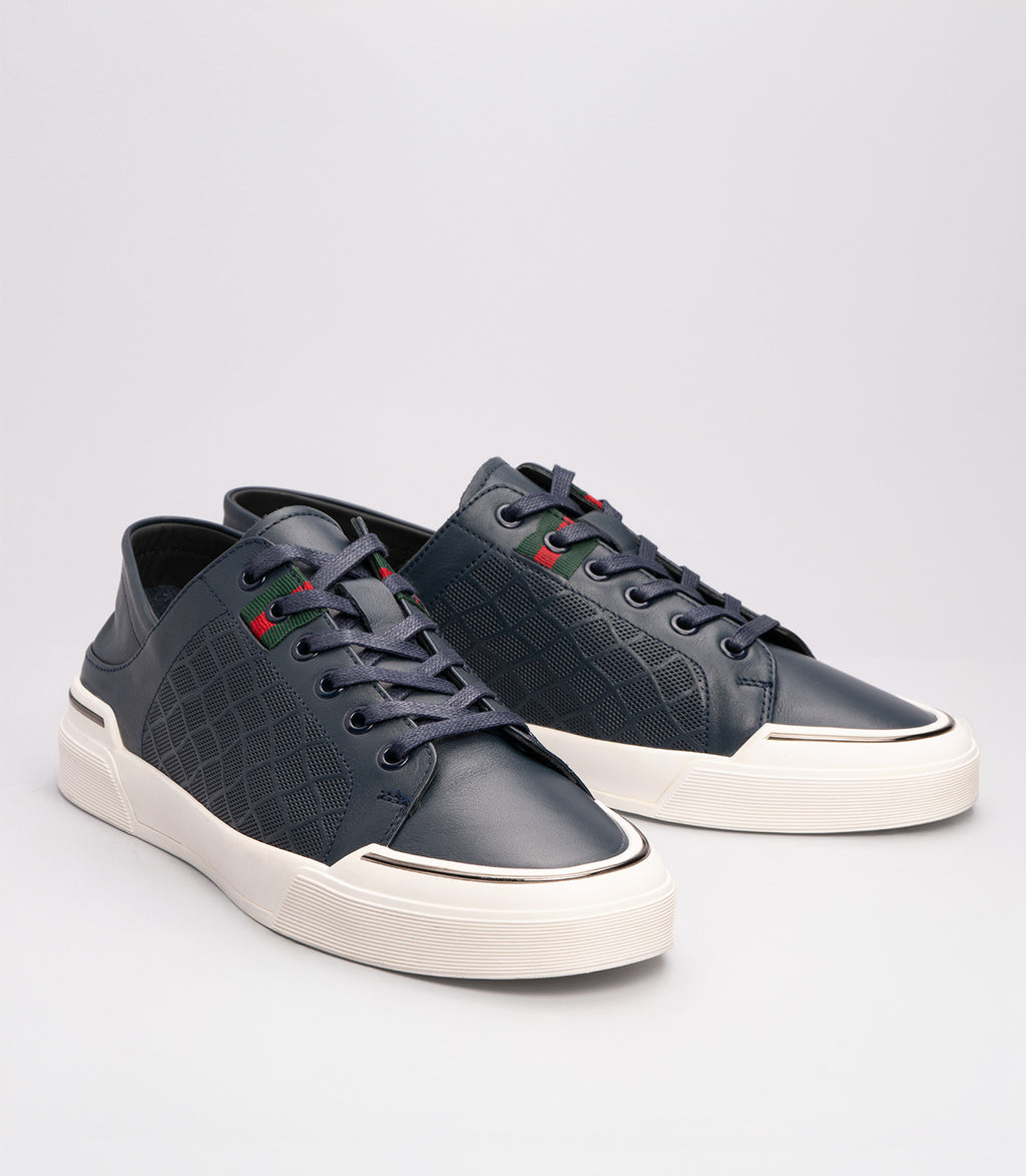 Erkek Hakiki Deri File Detaylı Sneaker Lacivert