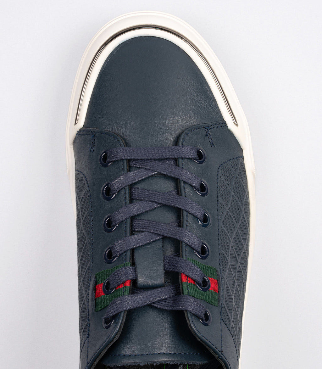 Erkek Hakiki Deri File Detaylı Sneaker Lacivert