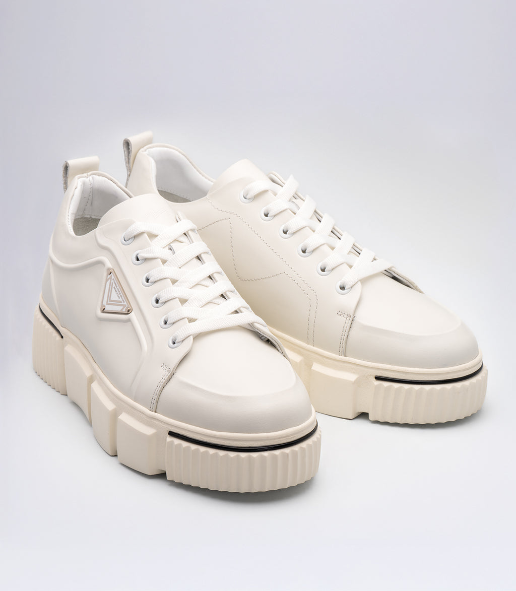 Erkek Kalın Tabanlı Deri Sneaker Beyaz