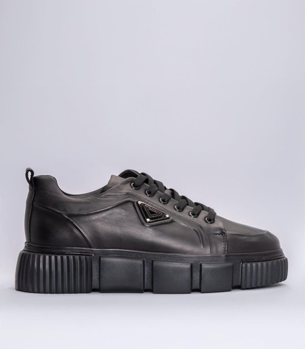 Erkek Kalın Tabanlı Deri Sneaker Siyah