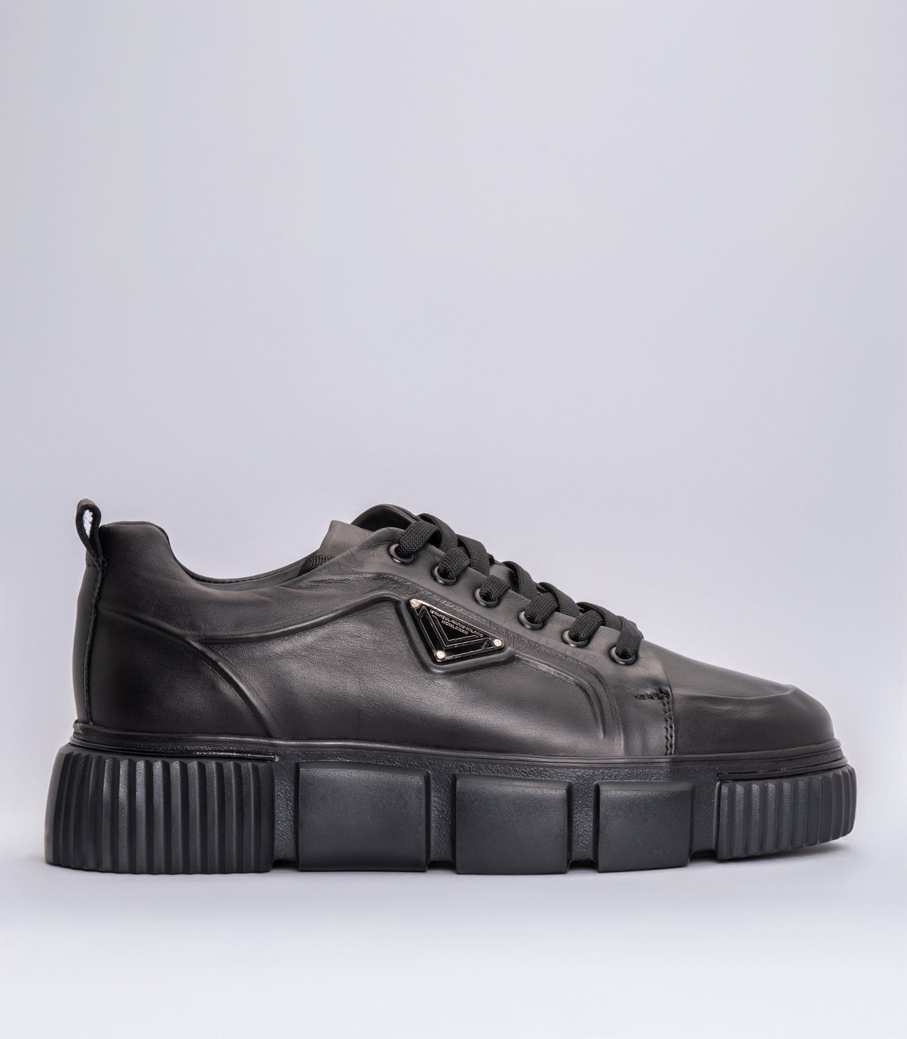 Erkek Kalın Tabanlı Deri Sneaker Siyah