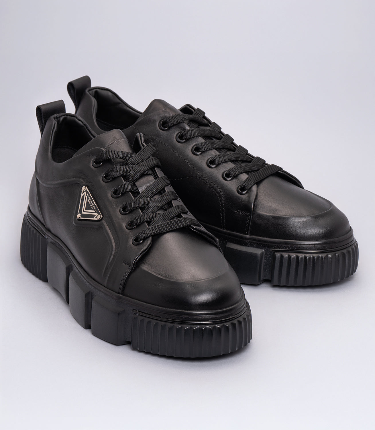 Erkek Kalın Tabanlı Deri Sneaker Siyah